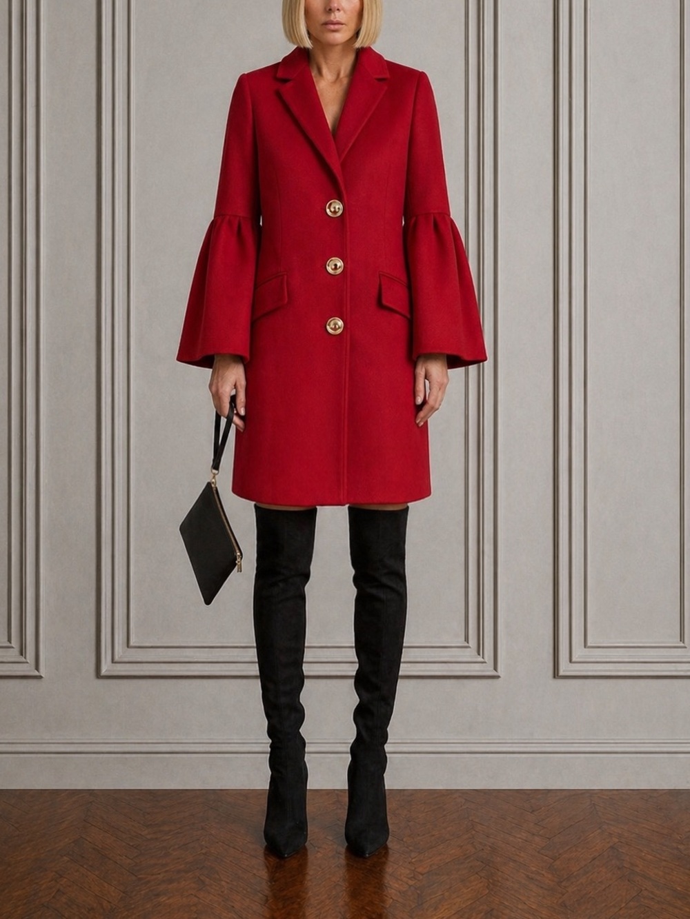 Burgundy red Burberry cashmere blend wool tailored bell sleeves coat 8 M